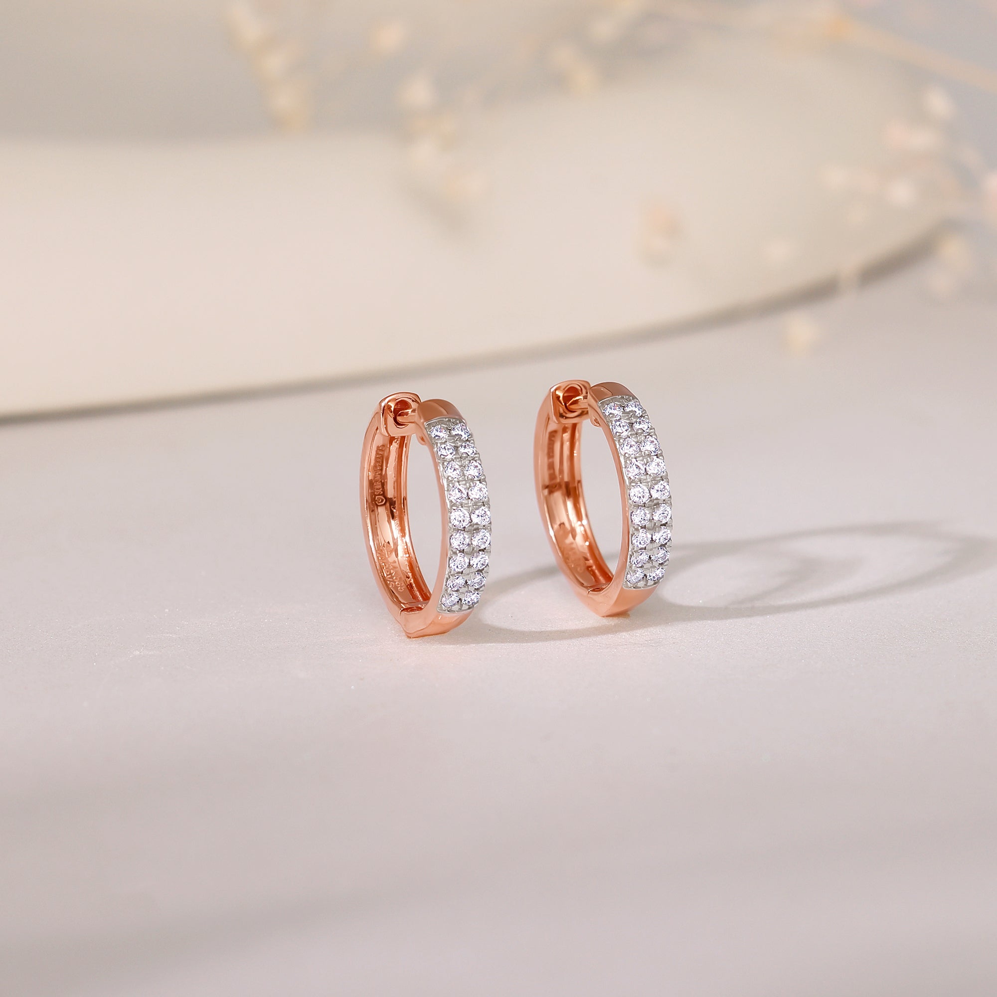 Rose Gold Huggies Lab Grown Diamond Earrings - view 2