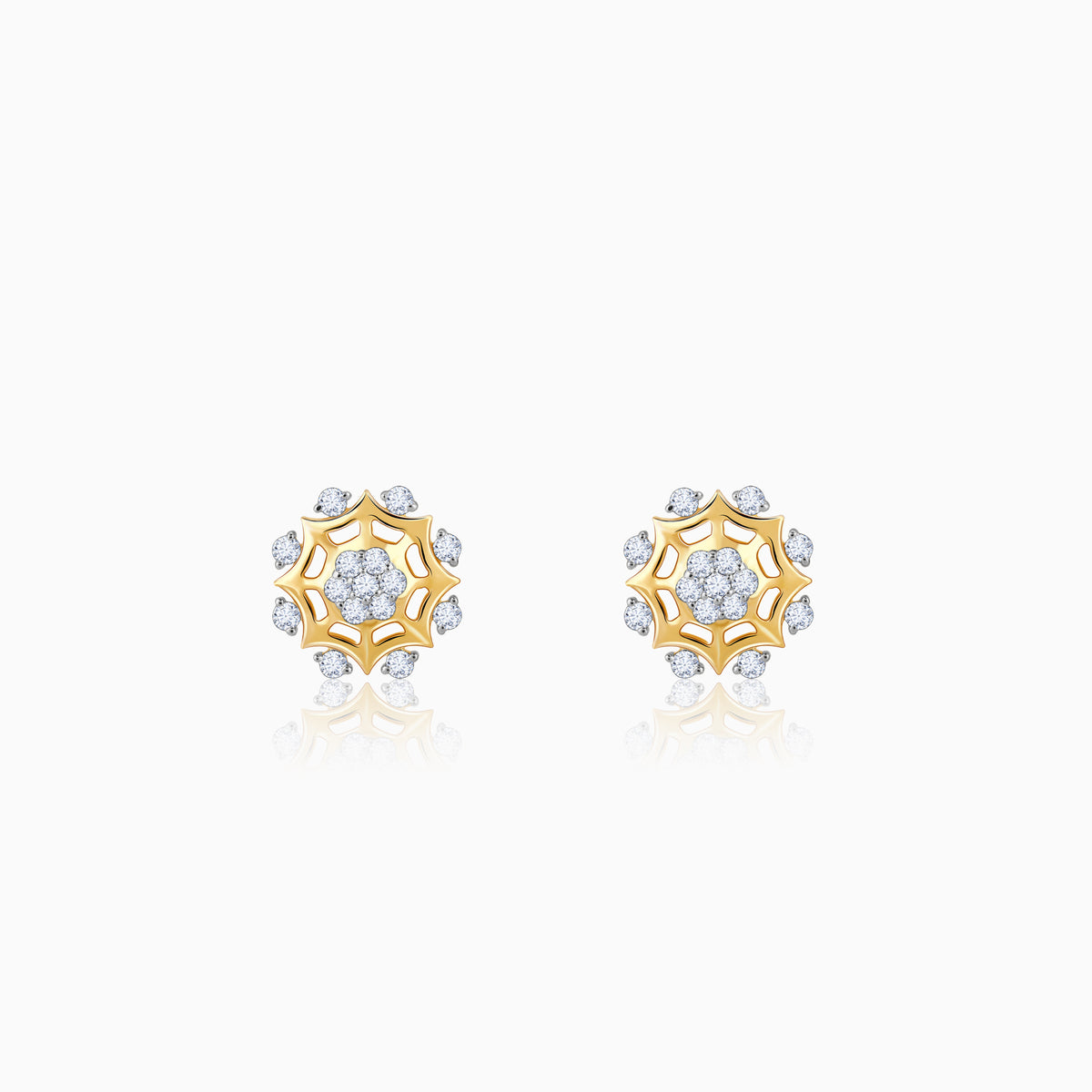 Gold Sparkling Dahlia Diamond Earrings