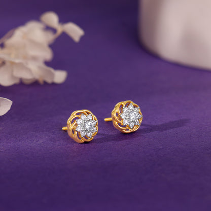 Gold Blooming Beauty Solitaire Diamond Earrings