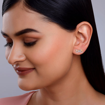 Gold Ribbon Love Lab Grown Diamond Earrings