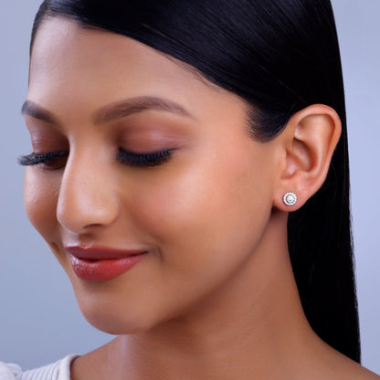 Gold Blossom Halo Lab Grown Diamond Earrings