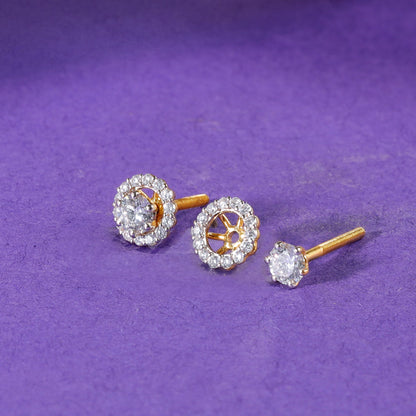 Gold Blossom Halo Lab Grown Diamond Earrings