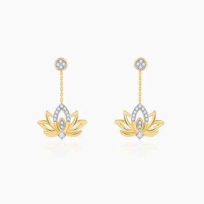 Gold Lotus Lab Grown Diamond Dangler Earrings