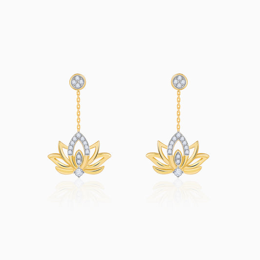 Gold Lotus Lab Grown Diamond Dangler Earrings