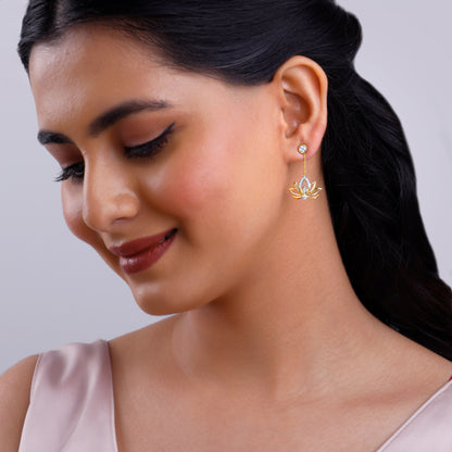 Gold Lotus Lab Grown Diamond Dangler Earrings