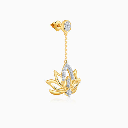 Gold Lotus Lab Grown Diamond Dangler Earrings
