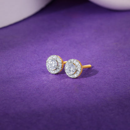 Gold Minerva Halo Soliatire Lab Grown Diamond Studs