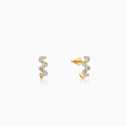 Gold Spiral Flair J Hoop Lab Grown Diamond Earrings