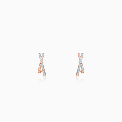 Rose Gold Cross Lab Grown Diamond J Hoop Earrings