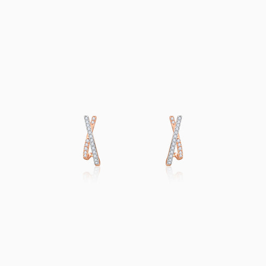 Rose Gold Cross Lab Grown Diamond J Hoop Earrings