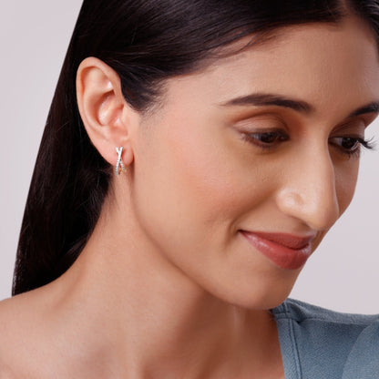 Rose Gold Cross Lab Grown Diamond J Hoop Earrings