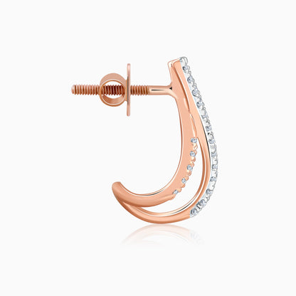 Rose Gold Cross Lab Grown Diamond J Hoop Earrings