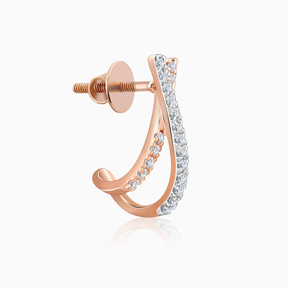 Rose Gold Cross Lab Grown Diamond J Hoop Earrings