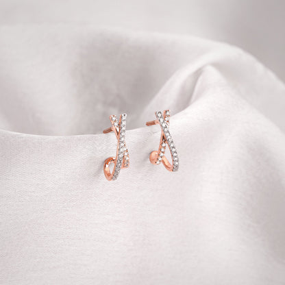 Rose Gold Cross Lab Grown Diamond J Hoop Earrings
