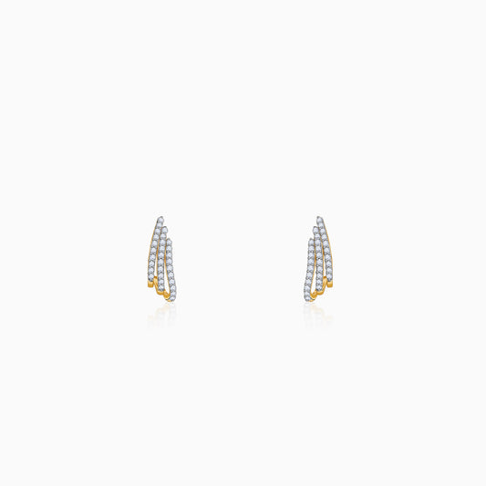 Gold Divine Feathers J Hoop Lab Grown Diamond Earrings