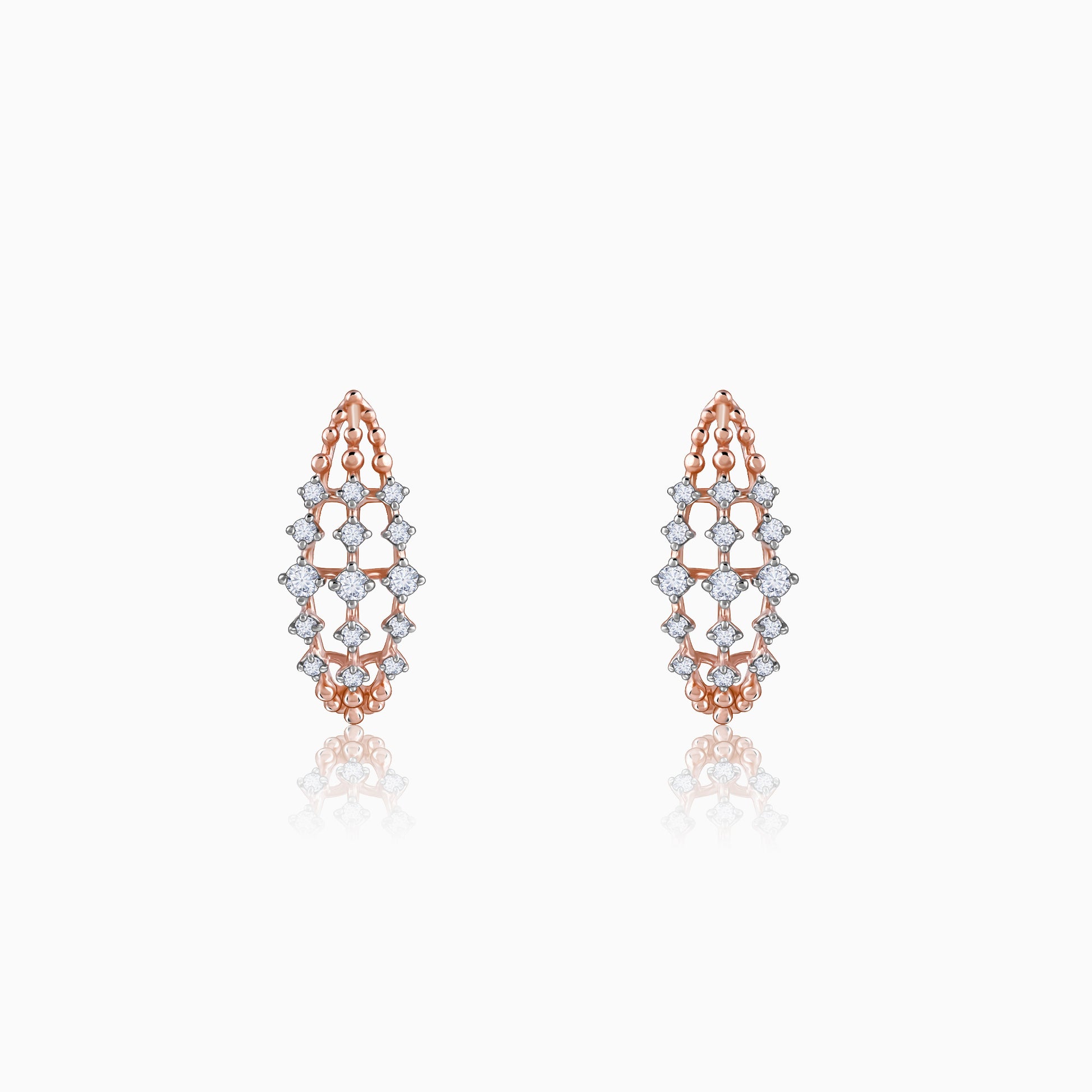 Rose Gold Lattice Bloom Diamond Earrings- rose gold earrings for women