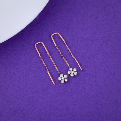 Rose Gold Floral Sui Dhaga Lab Grown Diamond Earrings