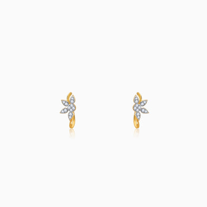 Gold Leafy J Hoop Lab Grown Diamond Earrings