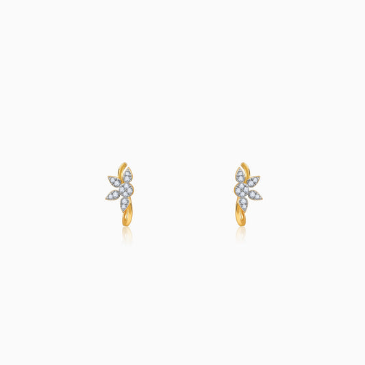 Gold Leafy J Hoop Lab Grown Diamond Earrings