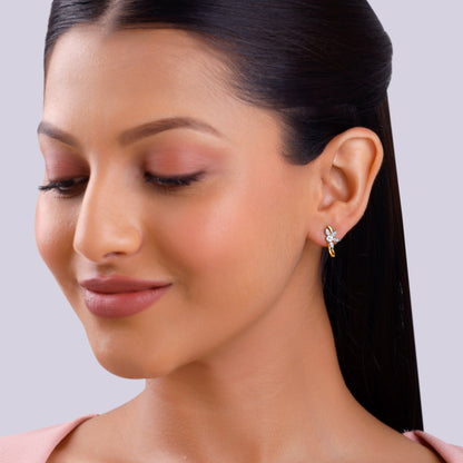 Gold Leafy J Hoop Lab Grown Diamond Earrings