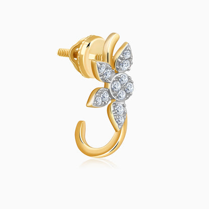 Gold Leafy J Hoop Lab Grown Diamond Earrings