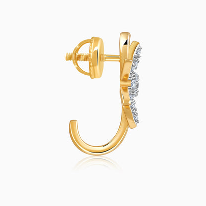 Gold Leafy J Hoop Lab Grown Diamond Earrings