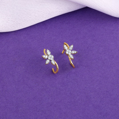 Gold Leafy J Hoop Lab Grown Diamond Earrings