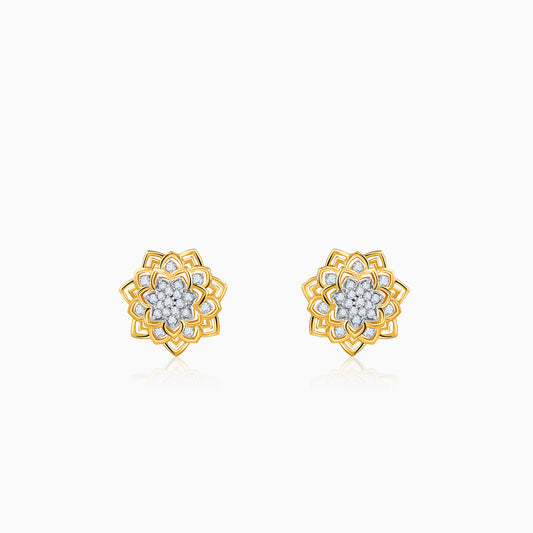 Gold Floral Mandala Lab Grown Diamond Earrings