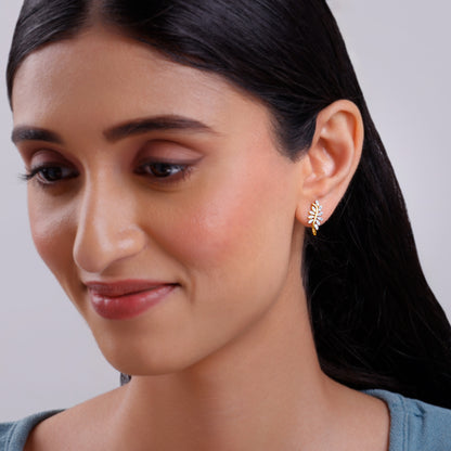 Gold Leafy Brilliance J Studs Lab Grown Diamond Earrings