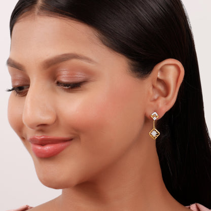 Gold Quadrado Twinkle Lab Grown Diamond Earrings