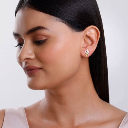 Gold Sylvaine Leaf Lab Grown Diamond Earrings