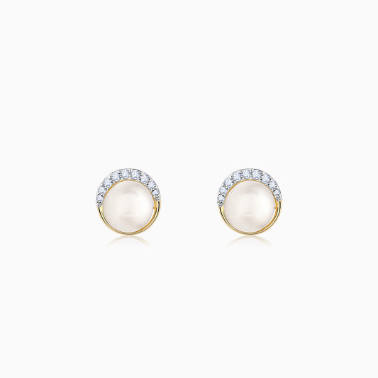 Gold Graceful Pearl Diamond Studs
