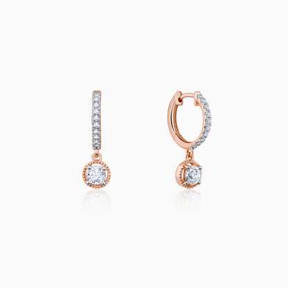 Rose Gold Glittering Solitaire Diamond Drop Earrings