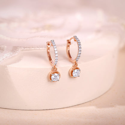 Rose Gold Glittering Solitaire Diamond Drop Earrings