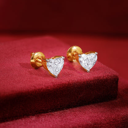 Gold Eternal Heart Solitaire Lab Grown Diamond Studs