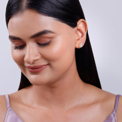 Gold Polygon Bloom Lab Grown Diamond Stud Earrings