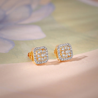 Gold Polygon Bloom Lab Grown Diamond Stud Earrings