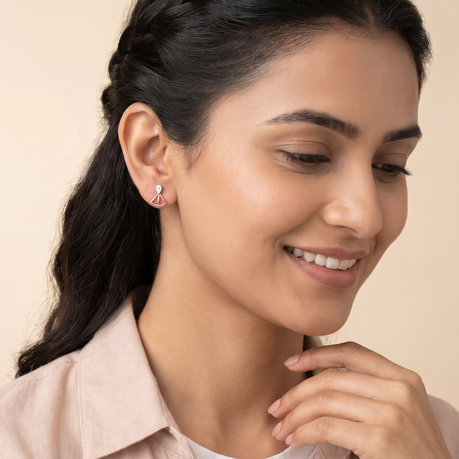 Rose Gold Pendulum Lab Grown Diamond Earrings