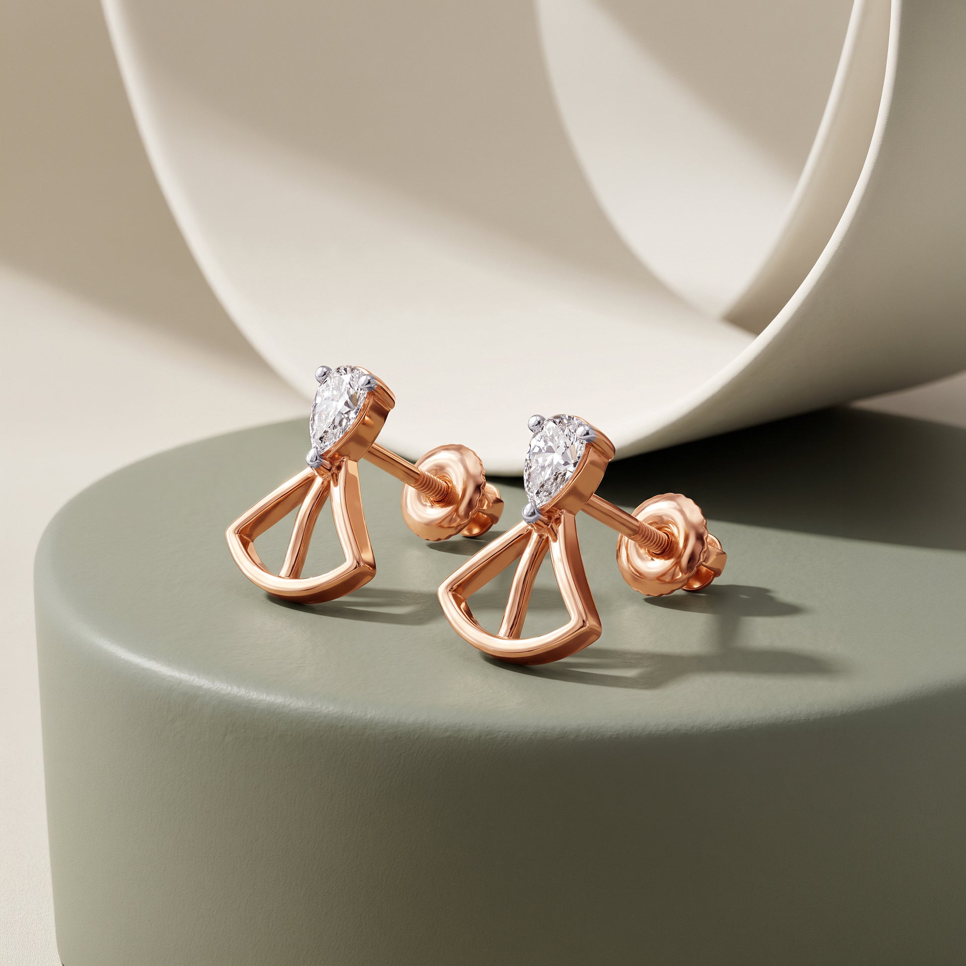 Rose Gold Pendulum Lab Grown Diamond Earrings