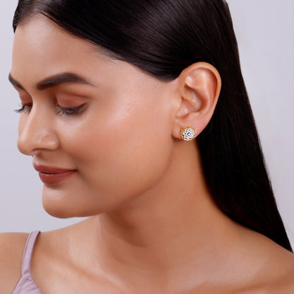 Gold Daisy Halo Lab Grown Diamond Stud Earrings