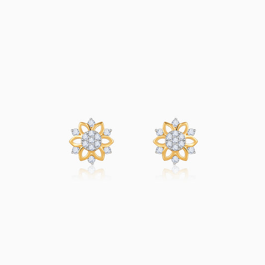 Gold Sunflower Lab Grown Diamond Stud Earrings