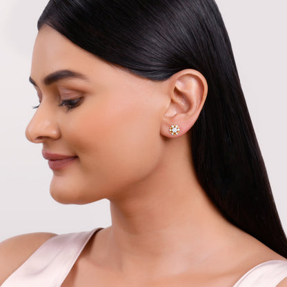 Gold Sunflower Lab Grown Diamond Stud Earrings