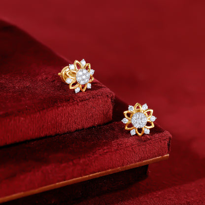 Gold Sunflower Lab Grown Diamond Stud Earrings