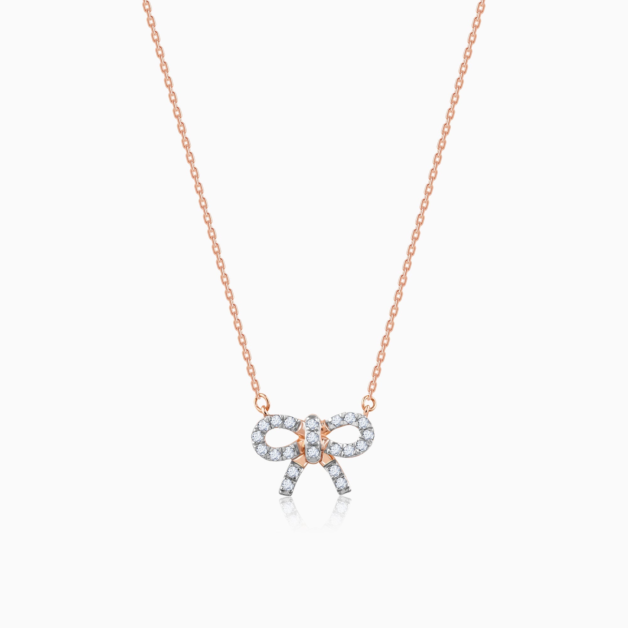 Rose Gold Lovely Bow Diamond Necklace - Image 1