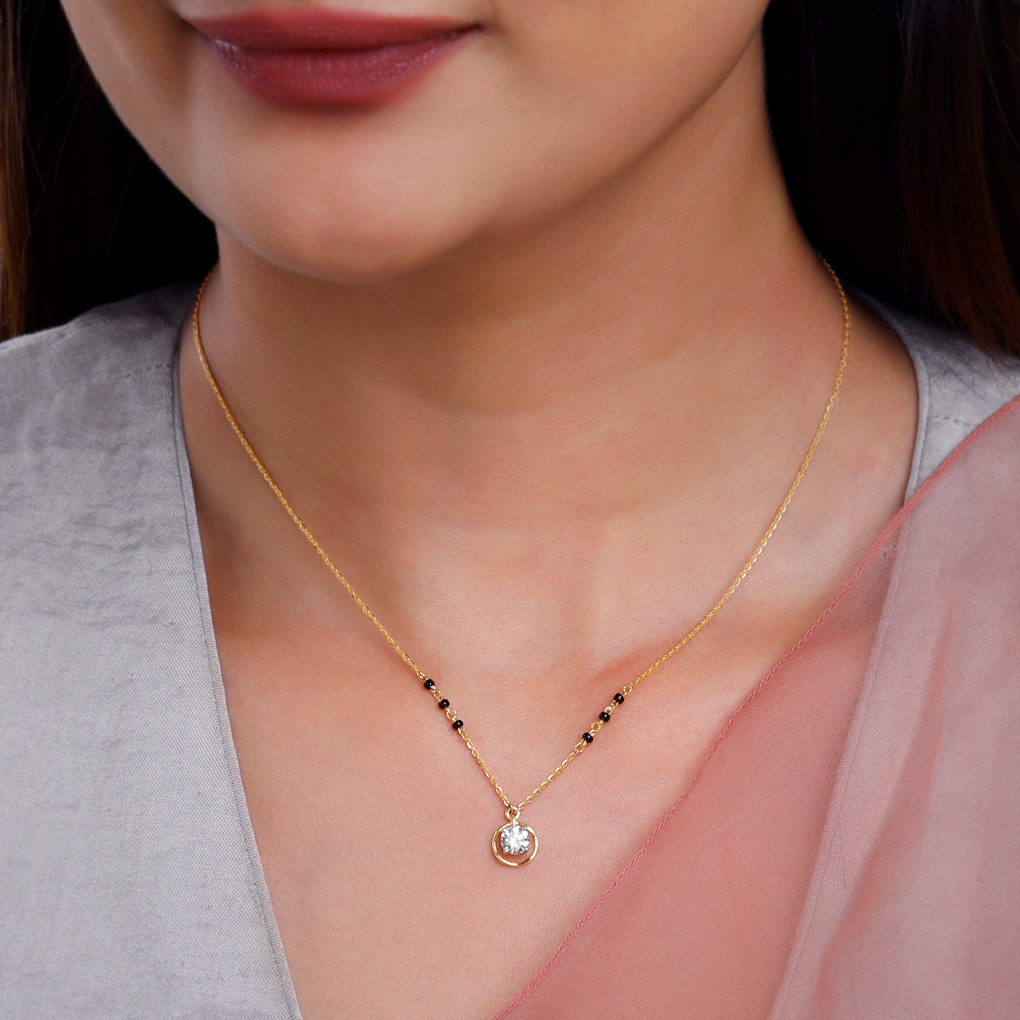 Gold Parinay Solitaire Lab Grown Diamond Mangalsutra - view 3