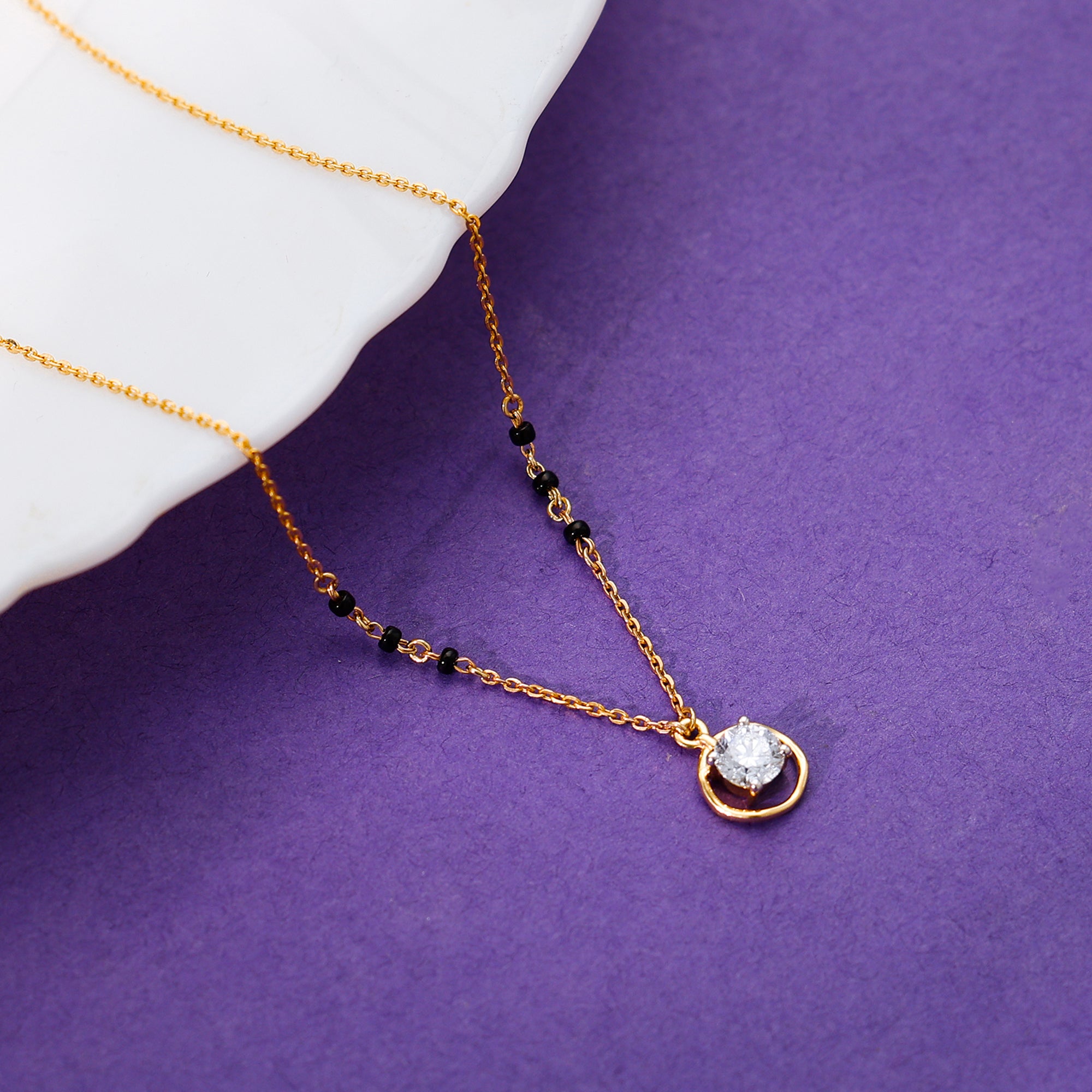 Gold Parinay Solitaire Lab Grown Diamond Mangalsutra - view 2