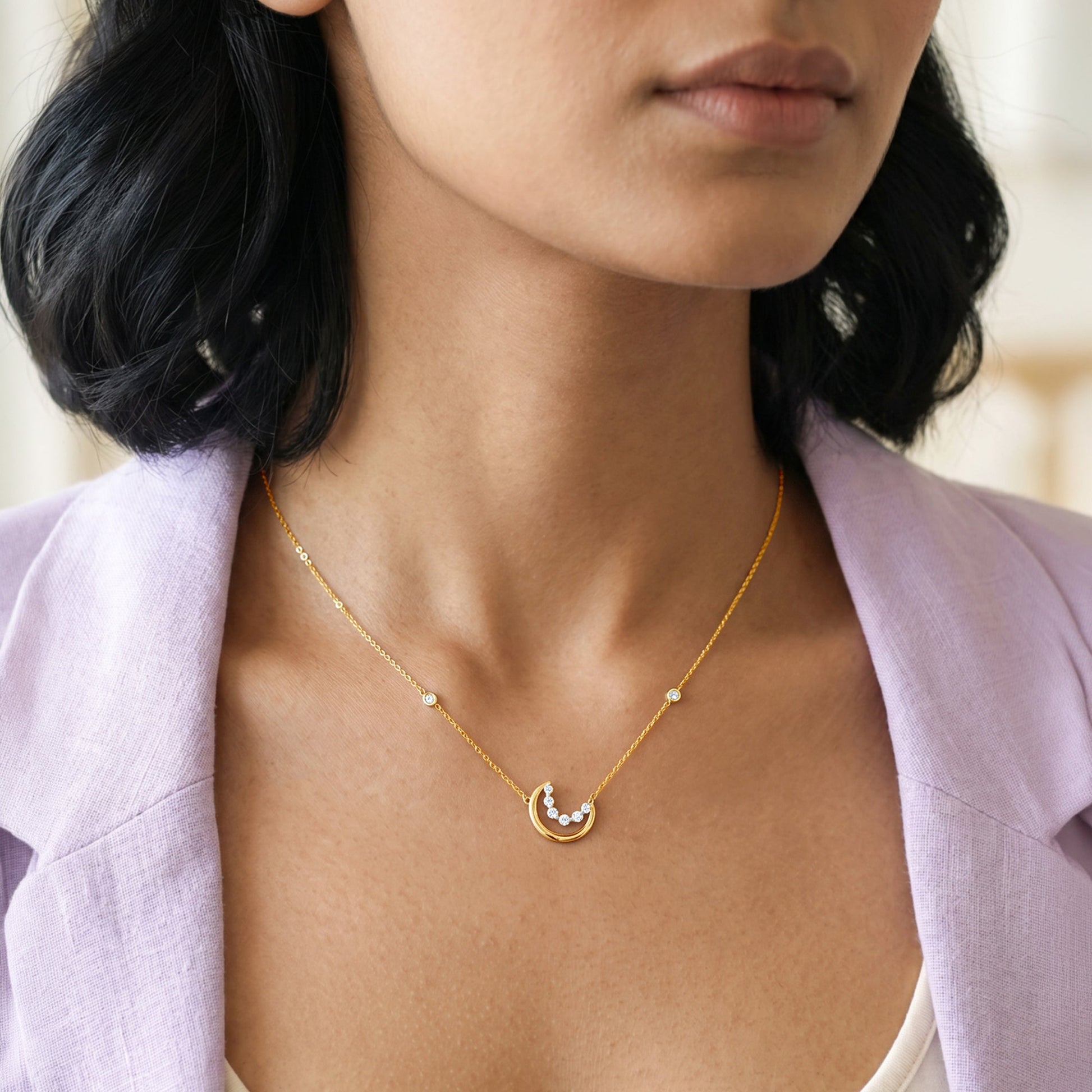 Gold Moonbeam Shine Lab Grown Diamond Necklace
