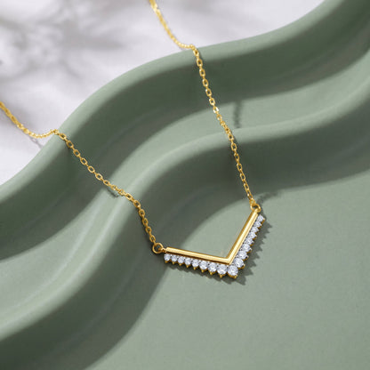 Gold Chevron Drop Lab Grown Diamond Necklace