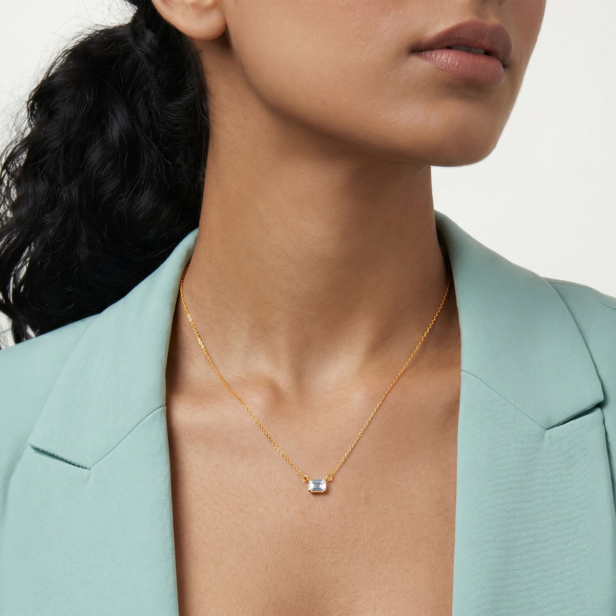 Gold Geo Aura Solitaire Lab Grown Diamond Necklace