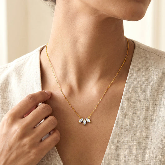 Gold  Marquise Trio Lab Grown Diamond Necklace
